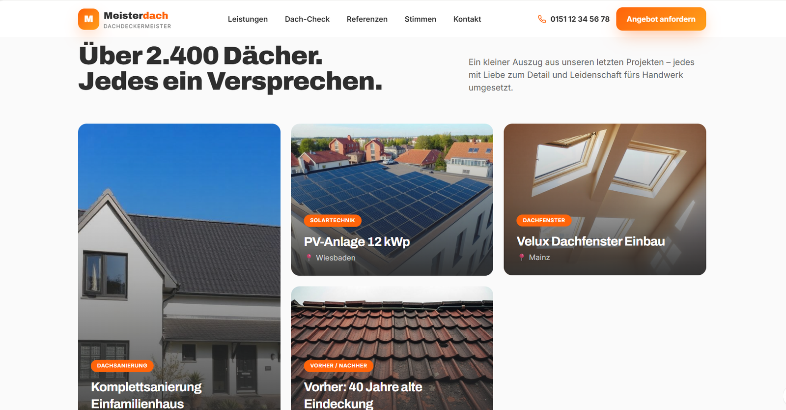 Demo-Layout für Dachdeckerbetriebe (fiktives Beispiel, Berlin & Brandenburg)